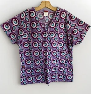 Dickies Scrub Top Womens Size Large Purple Lavender With Circle Print - Picture 1 of 6