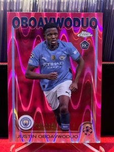 2024-25 TOPPS CHROME UEFA JUSTIN OBOAVWODUO Pink Raywave 161/175 Man City - Picture 1 of 2