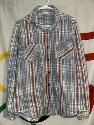 Vintage Kings Road Sears Button Up Shirt Mens Medium Blue Plaid Flannel Cotton - Image 1 of 4
