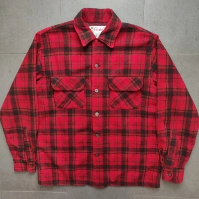 Vintage 60s Globe Tartan Plaid Wool Flannel Loop Collar Mackinaw Shirt Medium — 第 1/4 张图片