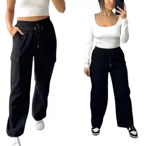 Women Wide Leg Cargo Trousers Ladies Combat Utility Palazzo Bottoms Pant Joggers - Picture 1 of 3