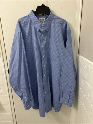 LL Bean Shirt Mens Sz 18 Blue Plaid Pinpoint Oxford Traditional Fit L/S 262253 - Image 1 of 4