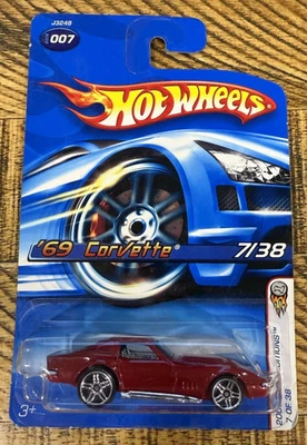 2006 Hot Wheels #7 First Editions 7/38 '69 CORVETTE Red Variant w/Chrome Pr5 Sp - Image 1 of 4