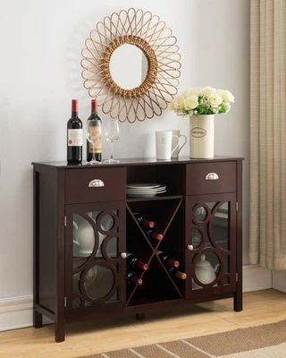 Kings Brand Jamestown Wood Buffet Server Storage Sideboard Wine Cabinet, Cherry - Image 1 of 4