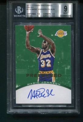 2012-13 Panini Preferred Magic Johnson Auto Green 3/5 BGS 9 - Image 1 of 2