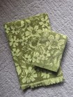 Vintage Fieldcrest MCM Fringe Hand Towel Set Retro Lime Green Fun 