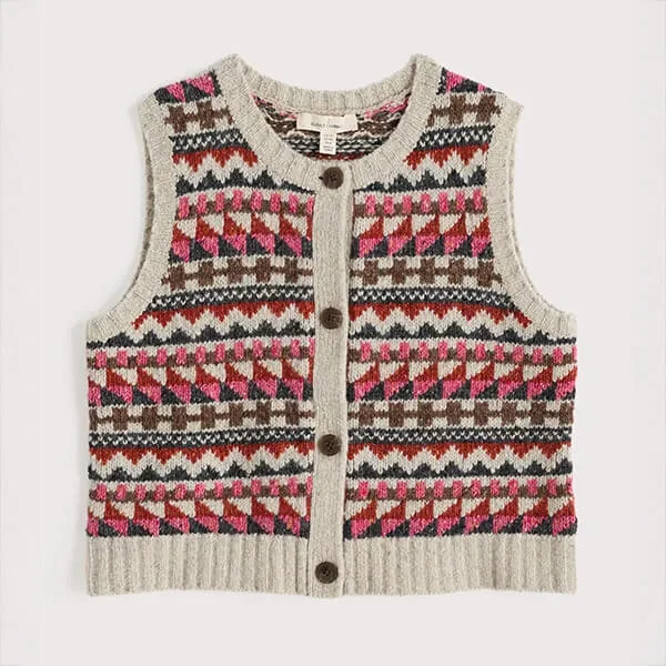 Seasalt Dawson Pick Fairisle Vest Zig Zag Geo Aran Red Sail - Image 1 of 1