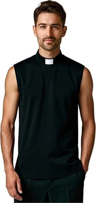 Mens Clergy Shirt Sleeveless Shirt Priest Vicar T Shirt  Clerical Pastor Shirts - Image 1 of 4