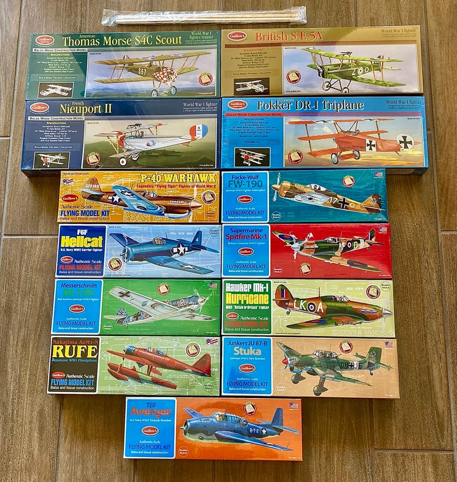 13 kits de avião modelo Guillow - séries 200 e 500 completos - Imagem 1 de 1