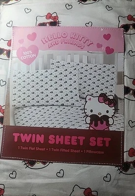 HELLO KITTY & Friends JUEGO DE 3 SÁBANAS DOBLES 100% ALGODÓN ROJO LAZO Y GAFAS DE SOL Foto 1 de 4