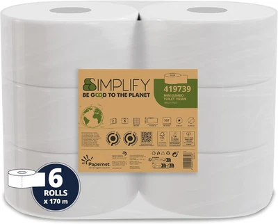 Simplify - Carta Igienica Carbon Neutral Mini Jumbo 419739, 1 Confezione Da 6 Ro - Immagine 1 di 4