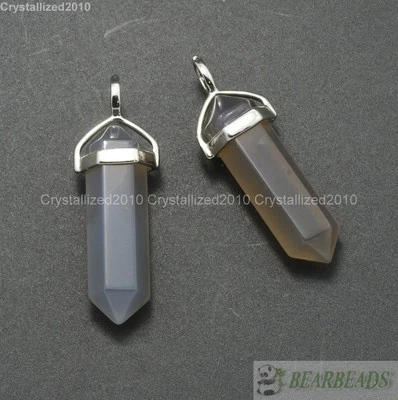 Natural Gemstones Hexagonal Pointed Reiki Chakra Pendant Necklace 18K Silver - Image 1 of 4