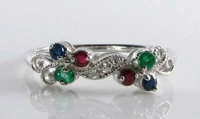 ANILLO BANDA ETERNIDAD DIAMANTE ZAFIRO RUBÍ ORO BLANCO 9K 9CT CAMBIO DE TAMAÑO GRATUITO Foto 1 de 4