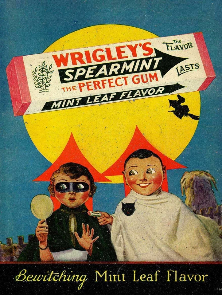 1929 WRIGLEYS CHEWING GUM HALLOWEEN HEAVY DUTY USA MADE METAL ADVERTISING SIGN - Image 1 of 1