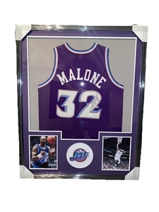 Karl Malone Signed Utah Jazz Autographed Framed Purple Jersey HOF (JSA COA) - Picture 1 of 6