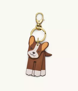 NWT Fossil Sofia Animal Dog Keyfob Brown Multi Color with Old English Brass Tone - Picture 1 of 5