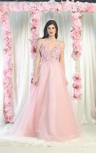 Vestido de noche formal Royal Queen RQ8024 línea A hundido cuello en V brillo - Imagen 1 de 2