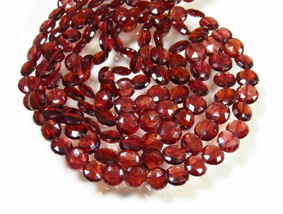 Top Naturale Mozambico Granato Sfaccettato Moneta Briolette Gemme Perle 4 " Filo - Immagine 1 di 4