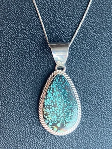 Native American Sterling Silver Navajo Hubei Turquoise Necklace Thomas Francisco - Picture 1 of 12
