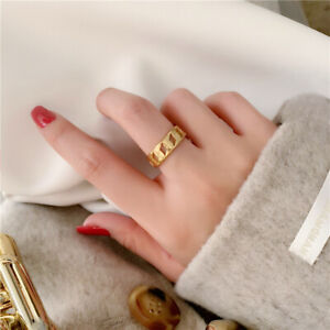 Vintage Woman 18k Gold Plated Stainless Steel Rope 2 Layers Hollow Band Ring 