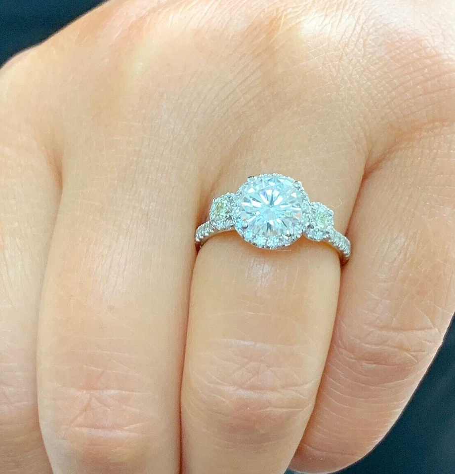 IGI CERTIFIED 14K WHITE GOLD ROUND CUT DIAMOND ENGAGEMENT RING HALO PRONG 2.00CT - Image 1 of 4