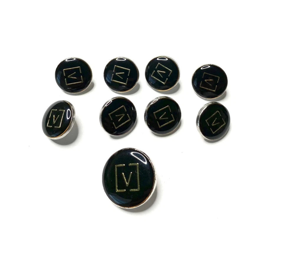 (9) VALENTINO V Logo Black Gold Buttons Replacement Suit Jacket Coat Cuffs VTG - Image 1 of 4