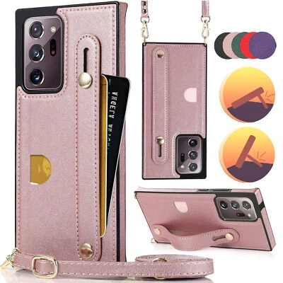 Funda de cuero con asa bandolera para Samsung S25 Ultra S23 S22 Note 20/Note9 Foto 1 de 4