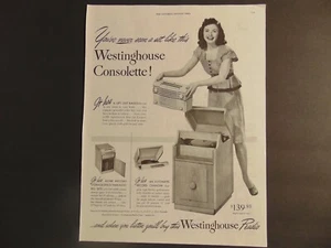 1947 WESTINGHOUSE CONSOLETTE RADIOFONOGRAFO UNITÀ SOLLEVA stampa artistica pubblicità - Foto 1 di 1