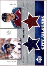 Brian Griese/Joe Sakic Card 2002 UD SuperStars City All-Stars Dual Jersey #BGJS 