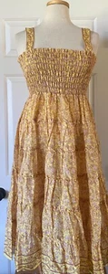 $128 NWT Womens Chelsea & Violet Sunshine Flowers Midi Ruffle Sun Dress Yellow L - Picture 1 of 5