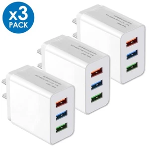 3-Pack 3 USB Port Wall Charger Adapter Plug For Samsung iPhone LG HTC Motorola - Picture 1 of 4
