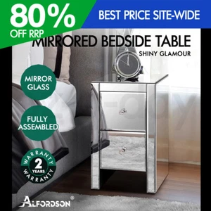 ALFORDSON Bedside Table Mirrored Cabinet Nightstand Side End Table Drawers - Picture 1 of 12