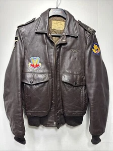 Vintage Military GI A2-M Bomber Flight Jacket Brown Leather Schott Bros Patches - Picture 1 of 15