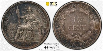1879-A French Cochin-China 10 Centimes PCGS AU58 Lot#MK96 Silver! Lec-17 - Image 1 of 4