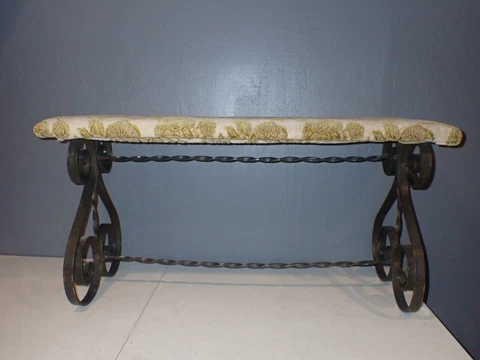 Vintage Wrought Iron Bench with Velvet Fabric Top Cover