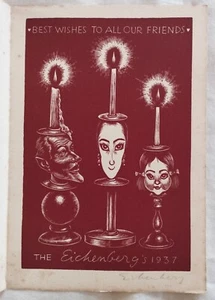FRITZ EICHENBERG - NEW YEAR GREETING CARD 1937, ORIGINAL SIGNED ENGRAVING, ENGLI - Picture 1 of 3