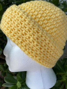 New Crochet Winter Warm Beanie Hat Soft Thick YELLOW - Picture 1 of 10