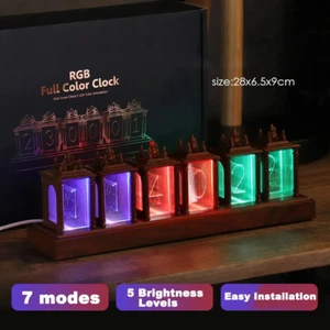 LED Digital Clock Nixie Tube Clock RGB Glow Tube Clock Walnut Wood Night Light - Picture 1 of 7