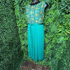 Candolite Women Dress 3XL Green Fit Flare Gold Embroidery Sequin  Belted 1131 - Picture 1 of 7