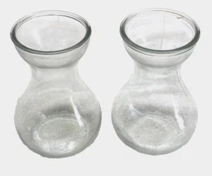 PAIR CLEAR GLASS SMALL HOUR GLASS SHAPED BUD VASES CARAFES 5-5/8” HIGH - Picture 1 of 2