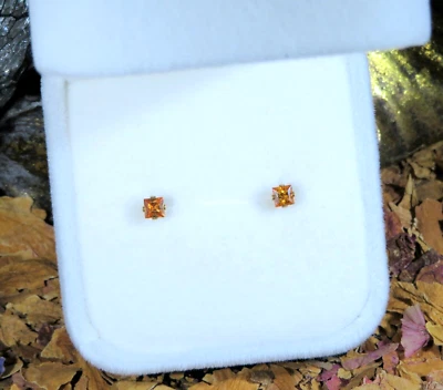 Zafiro naranja mandarina natural brillante 3 mm corte princesa tachuelas oro amarillo 🟧 Foto 1 de 4