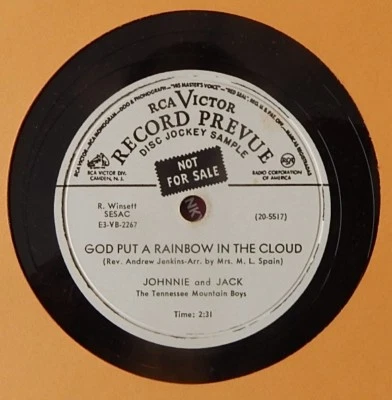 JOHNNIE AND JACK From Manger to The Cross + God Put A Rainbow RCA 78 BLUEGRASS - Image 1 of 2