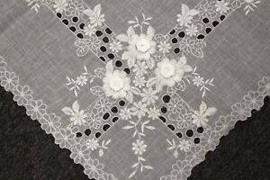 Large White Organza Floral Embroidery Organza Tablecloth Napkins Wedding Bridal