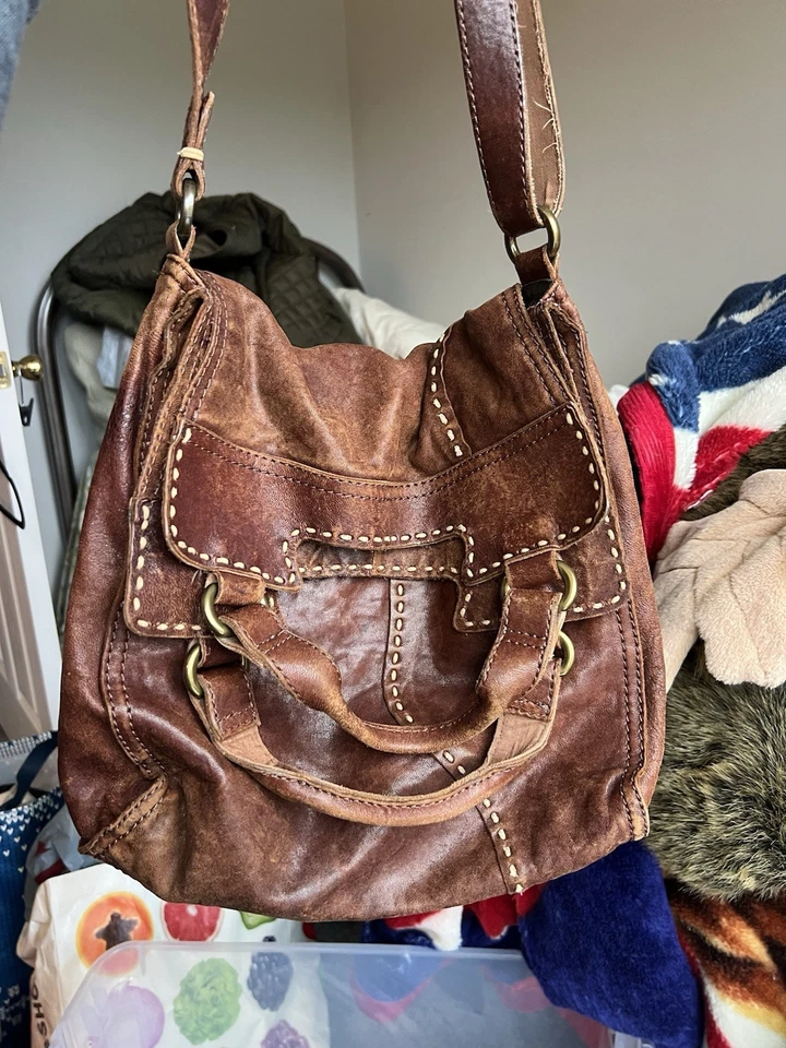 Lucky Brand 100% Lamb Leather Foldover Hobo Shoulder Bag Brown Slouchy - Image 1 of 4