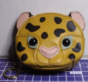 Relikt Leopard Geldbörse Schlüsselanhänger Kunstleder Katzengesicht Reißverschluss Etui - Bild 1 von 9