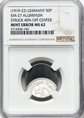 Германия - Веймарская республика 50 пфеннигов 1919-1922 км # 27 - отчеканено 40% скидка по центру - Изображение 1 из 4