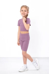Summer Outfit for Girls – Short Sleeve Top & Bike Shorts Set, Stylish & Breat... - Picture 1 of 7