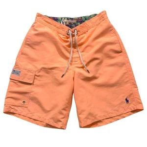 Polo Ralph Lauren Mens Swim Trunks Small Orange Cargo Board Shorts Mesh Lined - Picture 1 of 5