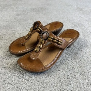 Born Shoes Womens Size 7 Brown Leather Beaded Wedge Sandals Comfort WT1089 38 - Picture 1 of 14