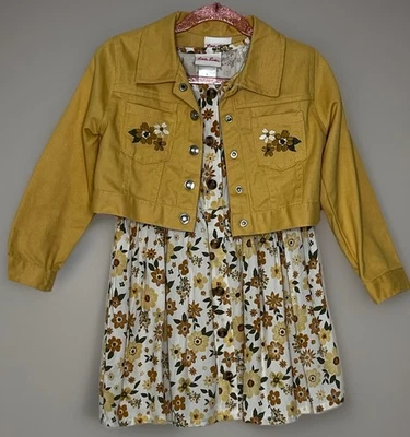 Little Lass Dress & Embroidered Denim Jacket Set 4T Party Church Boho Wedding - Image 1 of 4